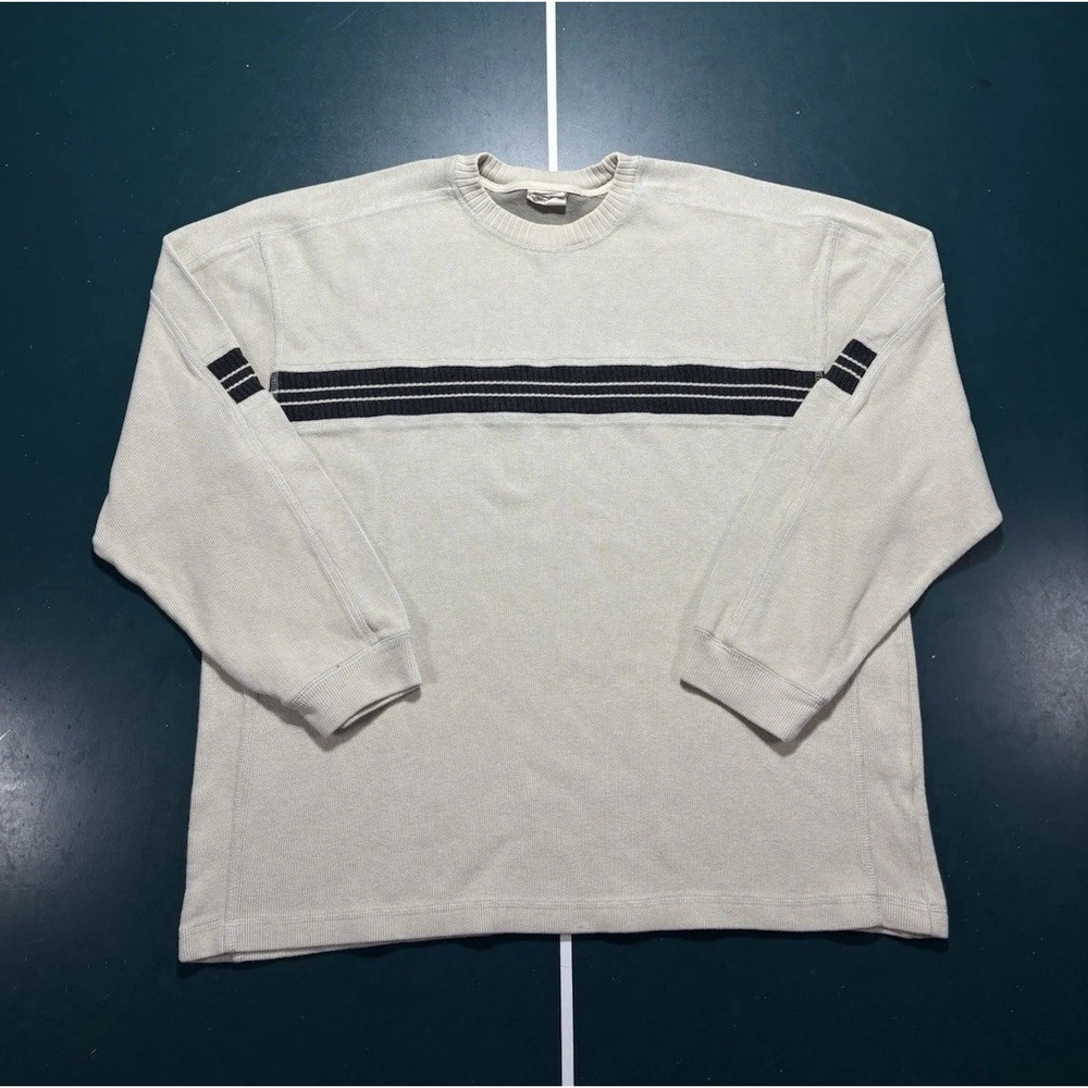 Vintage Y2K Xtreme Gear Chest Striped Crewneck Sweater Men's XL Cream Black